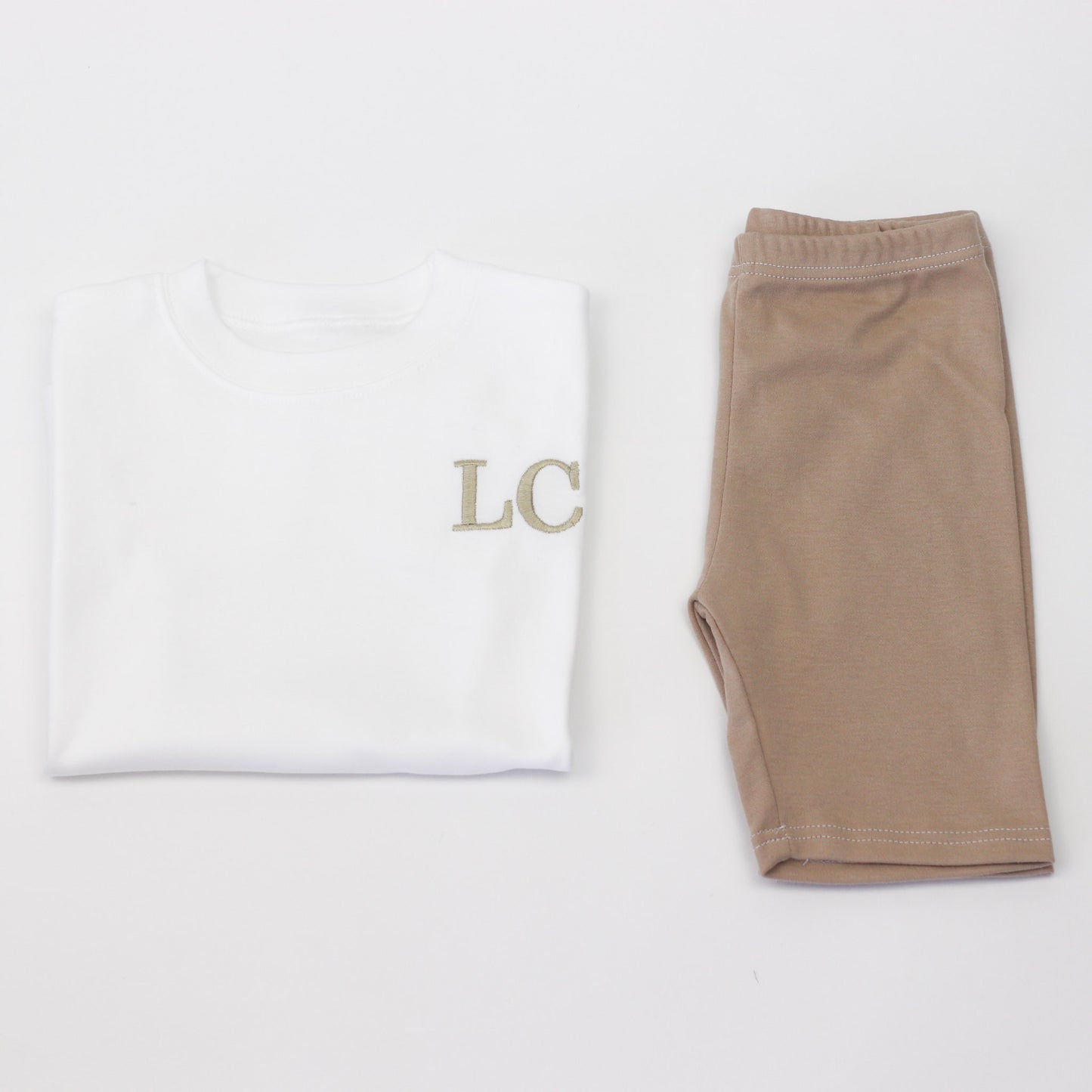 Embroidered T-Shirt & Stone Lounge Cycle Shorts Combo