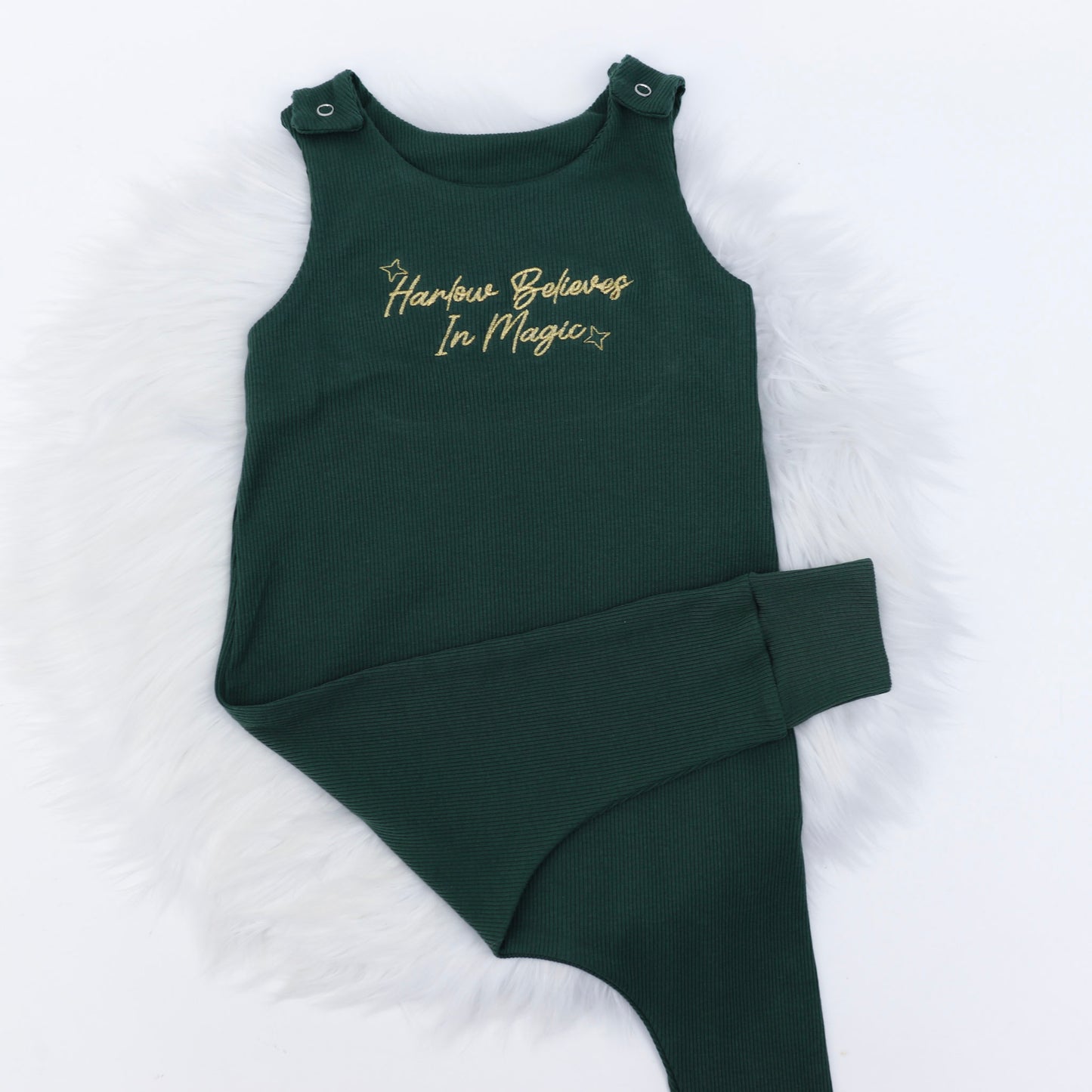 Believes in Magic Bottle Green Ribbed Lounge Romper (Made to Order)