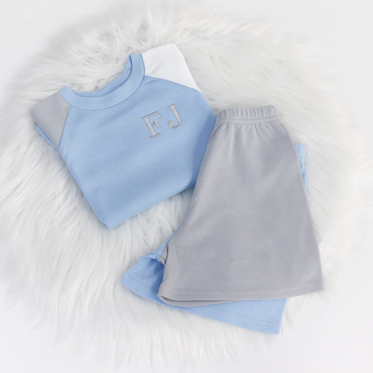 Baby Blue, White & Dove Short Lounge Set (Made to Order)