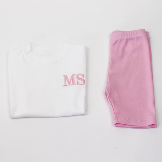 Embroidered T-Shirt & Baby Pink Lounge Cycle Shorts Combo