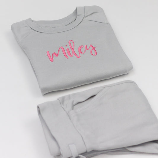 Frozen Grey Embroidered Cotton Jogger Set