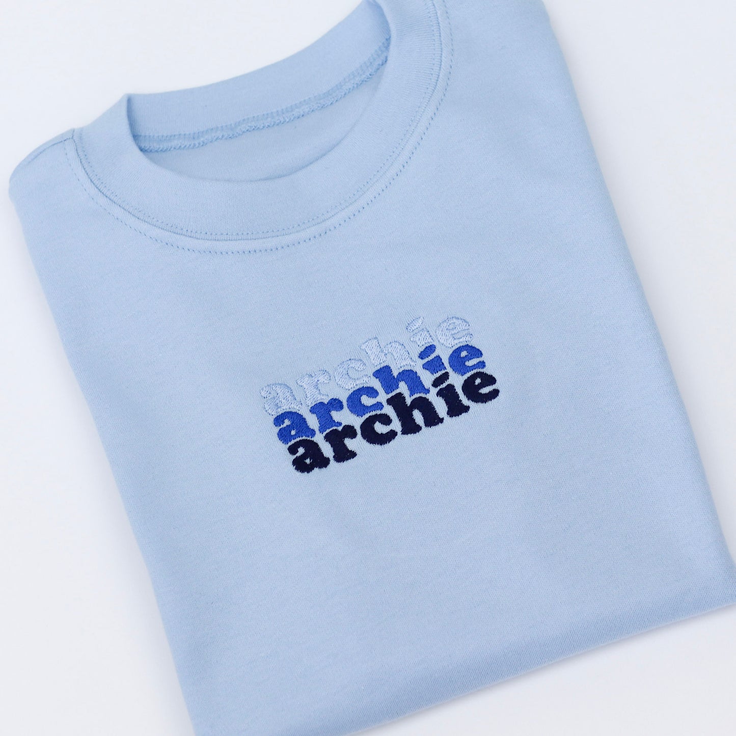 Baby Blue, Royal Blue, Navy Triple Name Embroidered T-Shirt