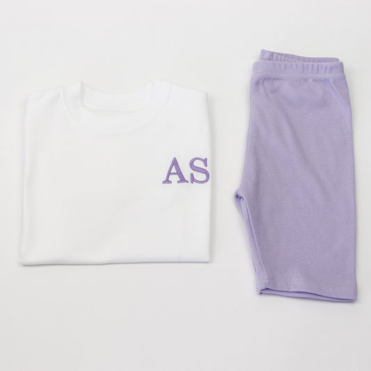Embroidered T-Shirt & Lilac Lounge Cycle Shorts Combo