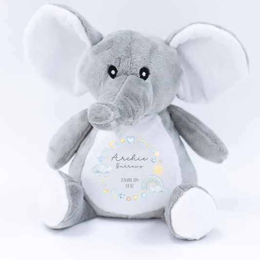 Baby Blue Birth Details Name Mini Elephant Teddy Plush