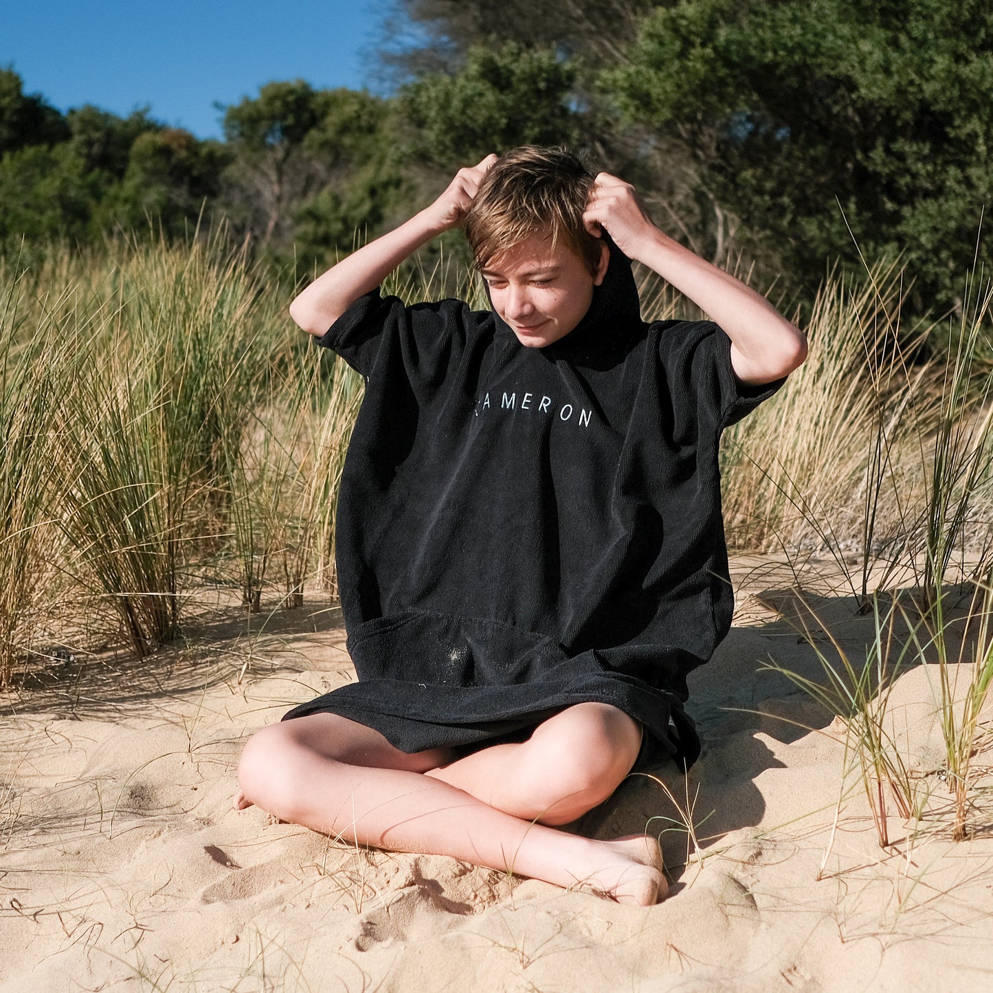 Black Embroidered Towel Poncho