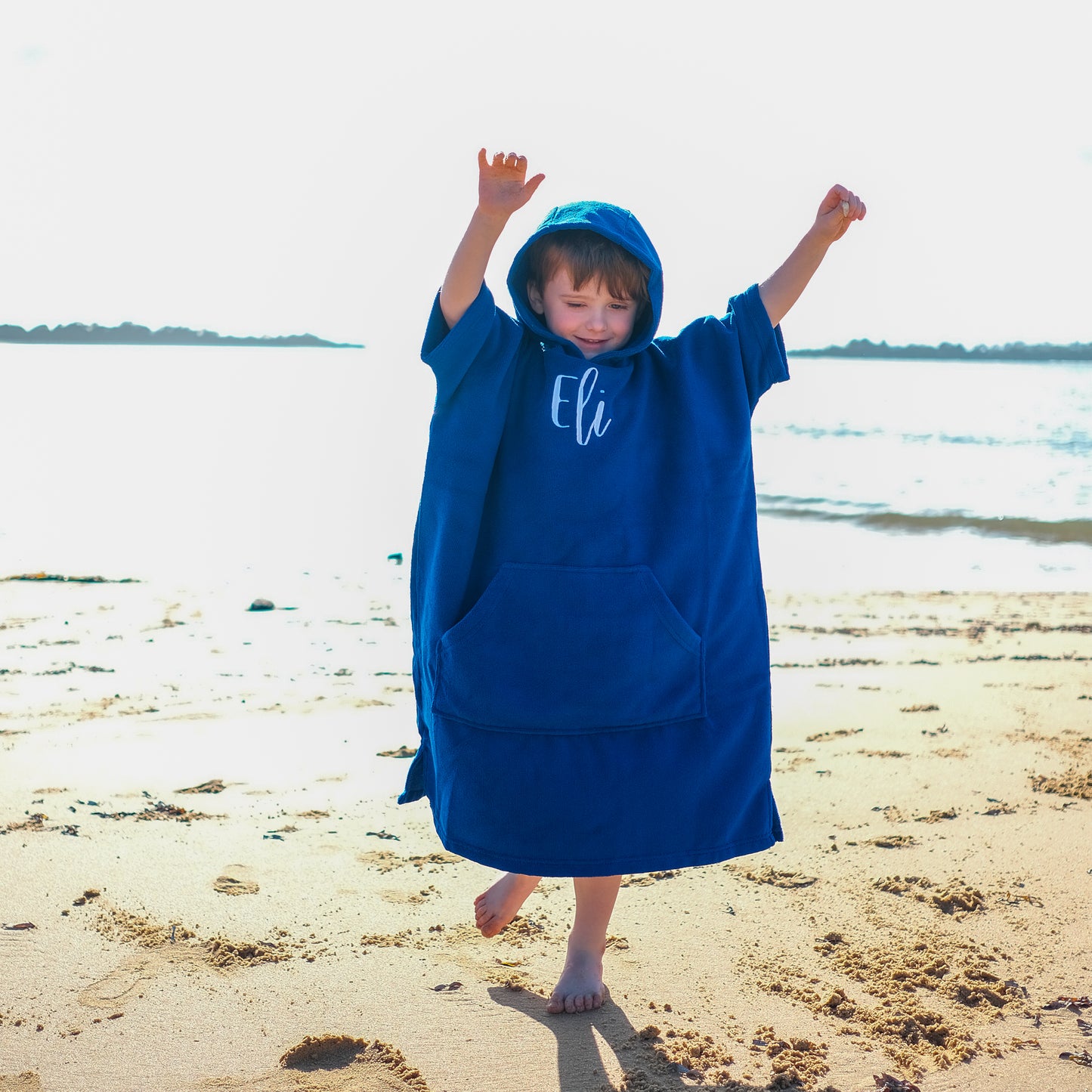 Royal Blue Embroidered Towel Poncho