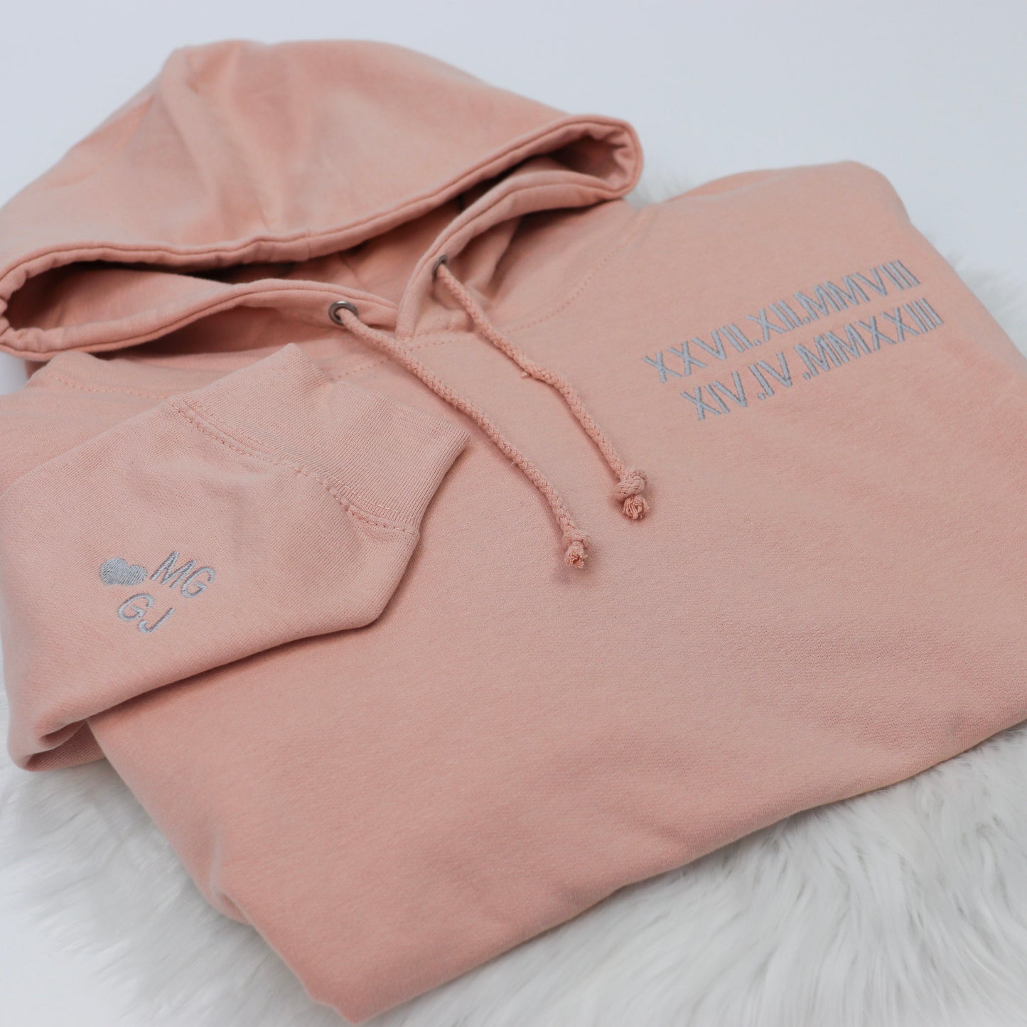 Roman Numerals Peach Embroidered Unisex Adults Hoodie