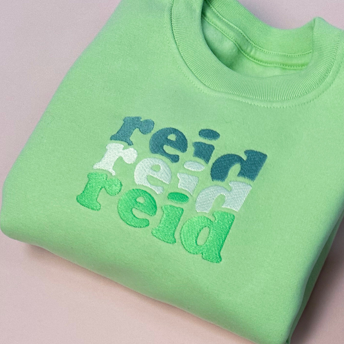 Pastel Green Triple Name Embroidered Soft Style Sweatshirt