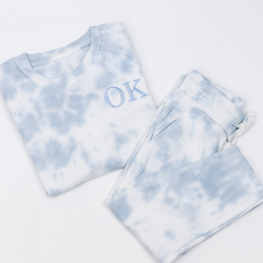 Blue Tie Dye Embroidered Comfy Set