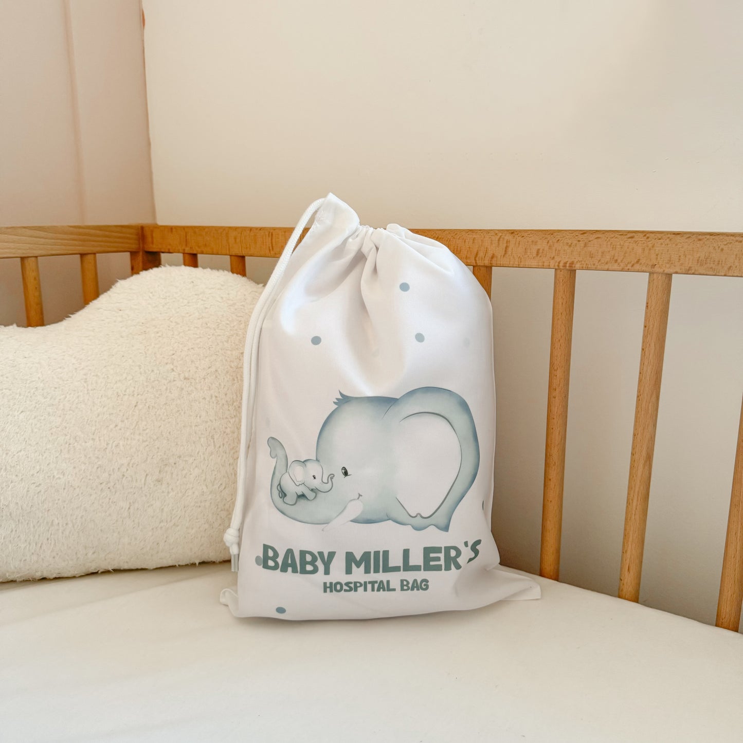 Elephant Family Hospital Bag Personalised Sack ⏰