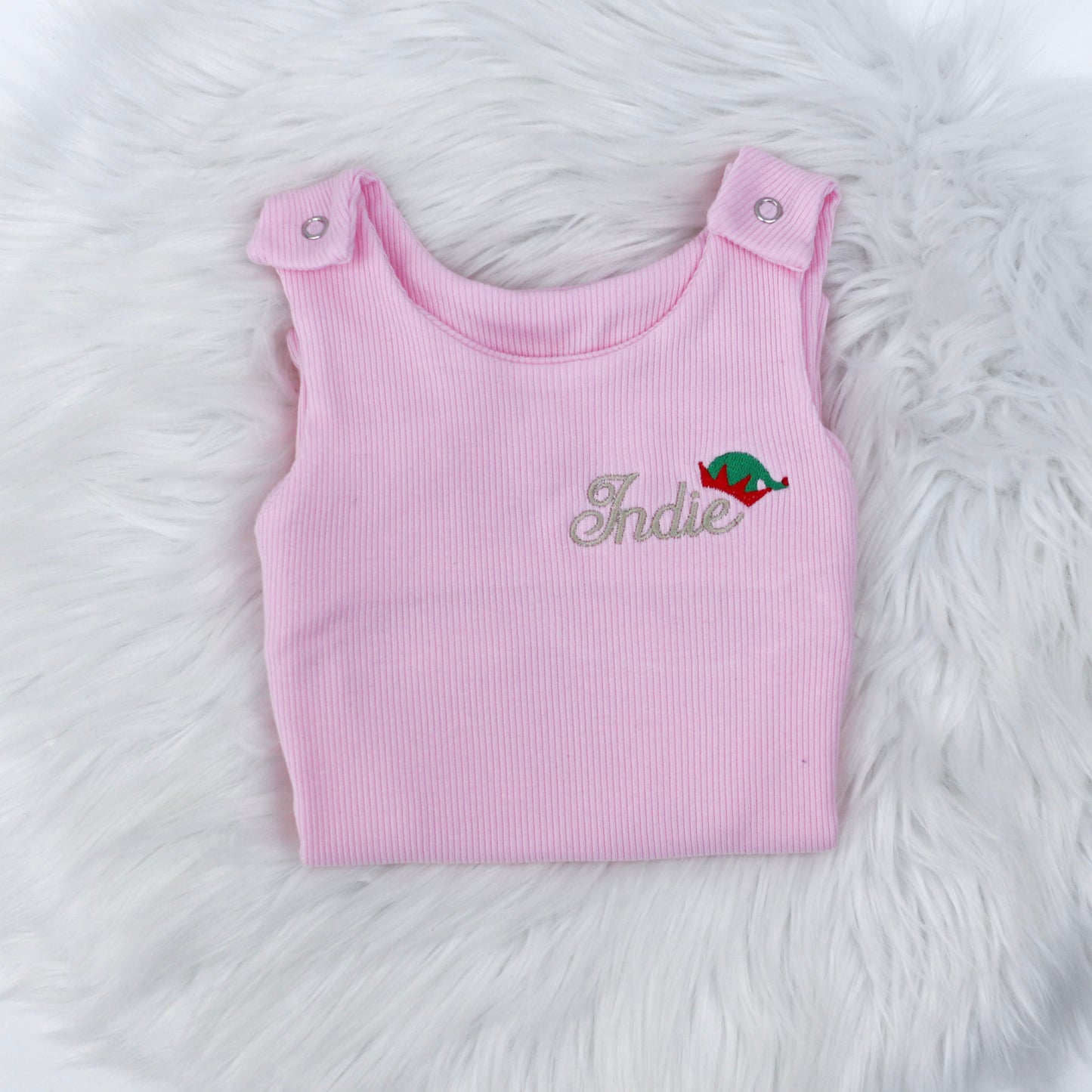 Elf Hat Name Pink Ribbed Lounge Romper (Made to Order)