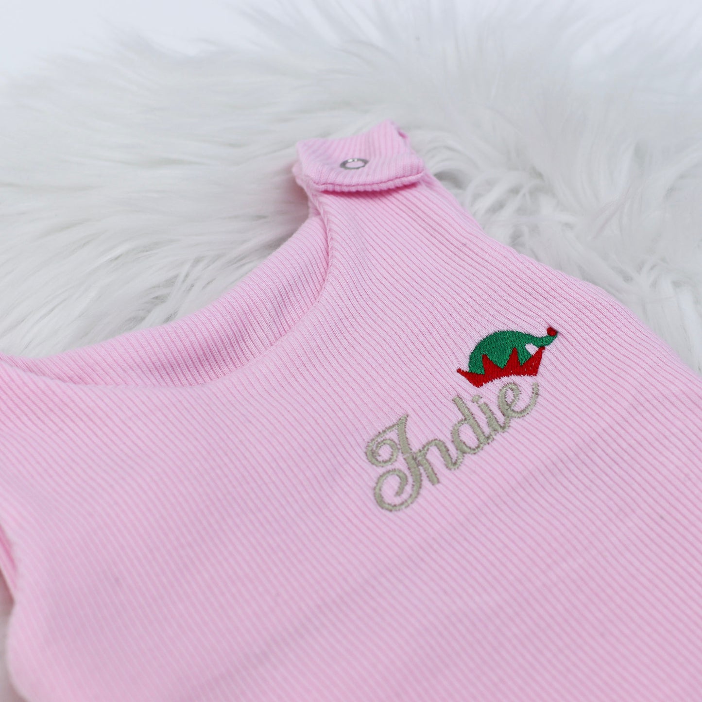 Elf Hat Name Pink Ribbed Lounge Romper (Made to Order)