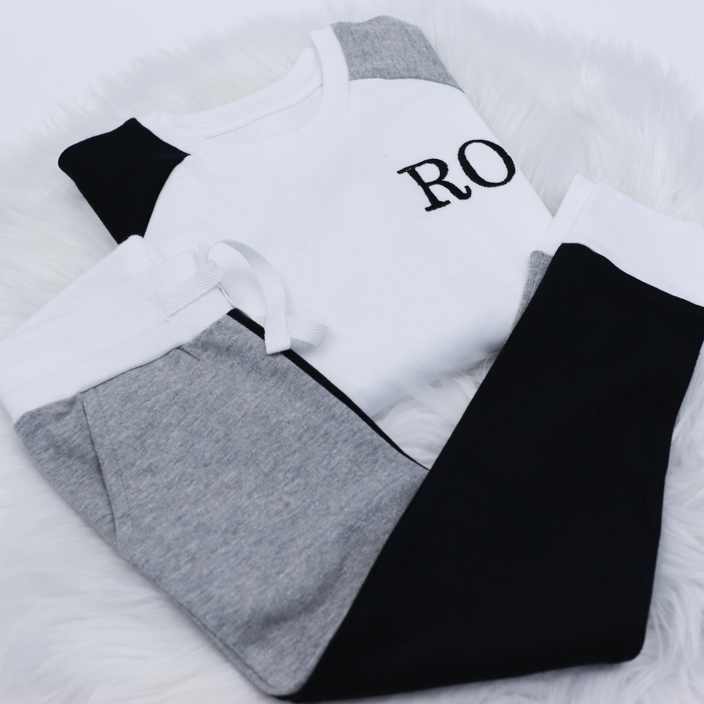 Black, Grey & White Embroidered Initial Contrast Set