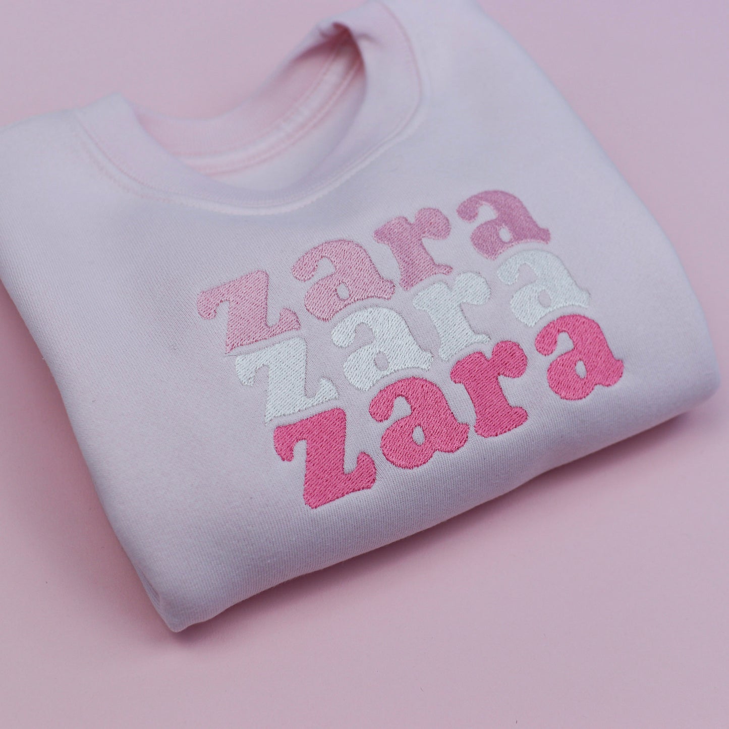 Pastel Pink Triple Name Embroidered Soft Style Sweatshirt