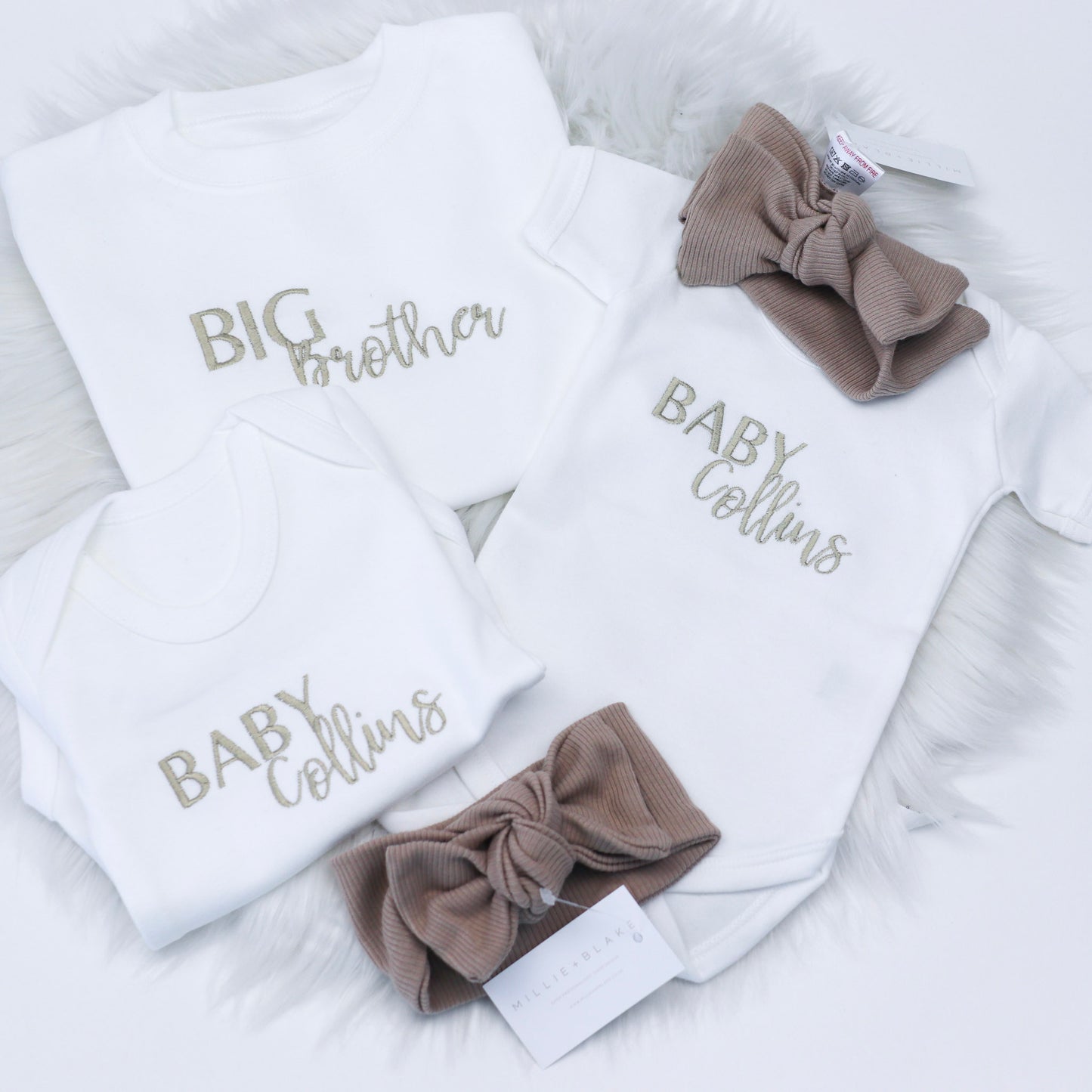 Baby Surname Script Embroidered Long Sleeve Bodysuit