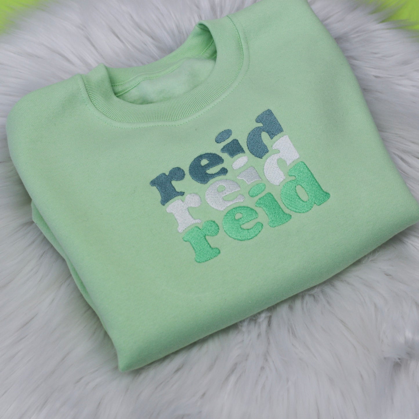 Pastel Green Triple Name Embroidered Soft Style Sweatshirt
