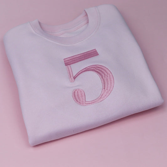 Pastel Pink Giant Number Embroidered Soft Style Sweatshirt