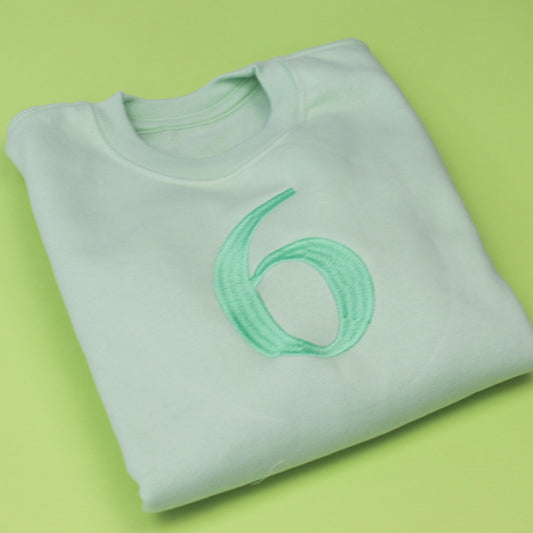 Pastel Green Giant Number Embroidered Soft Style Sweatshirt