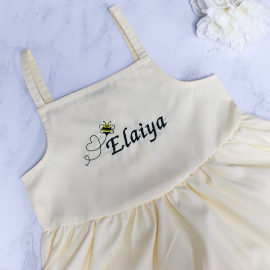 Bumble Bee Name Embroidered Strappy Dress