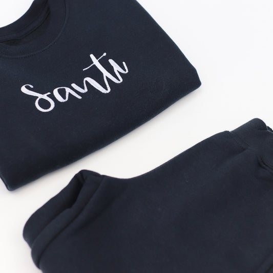 Black Embroidered Soft Style Sweatshirt Tracksuit Set