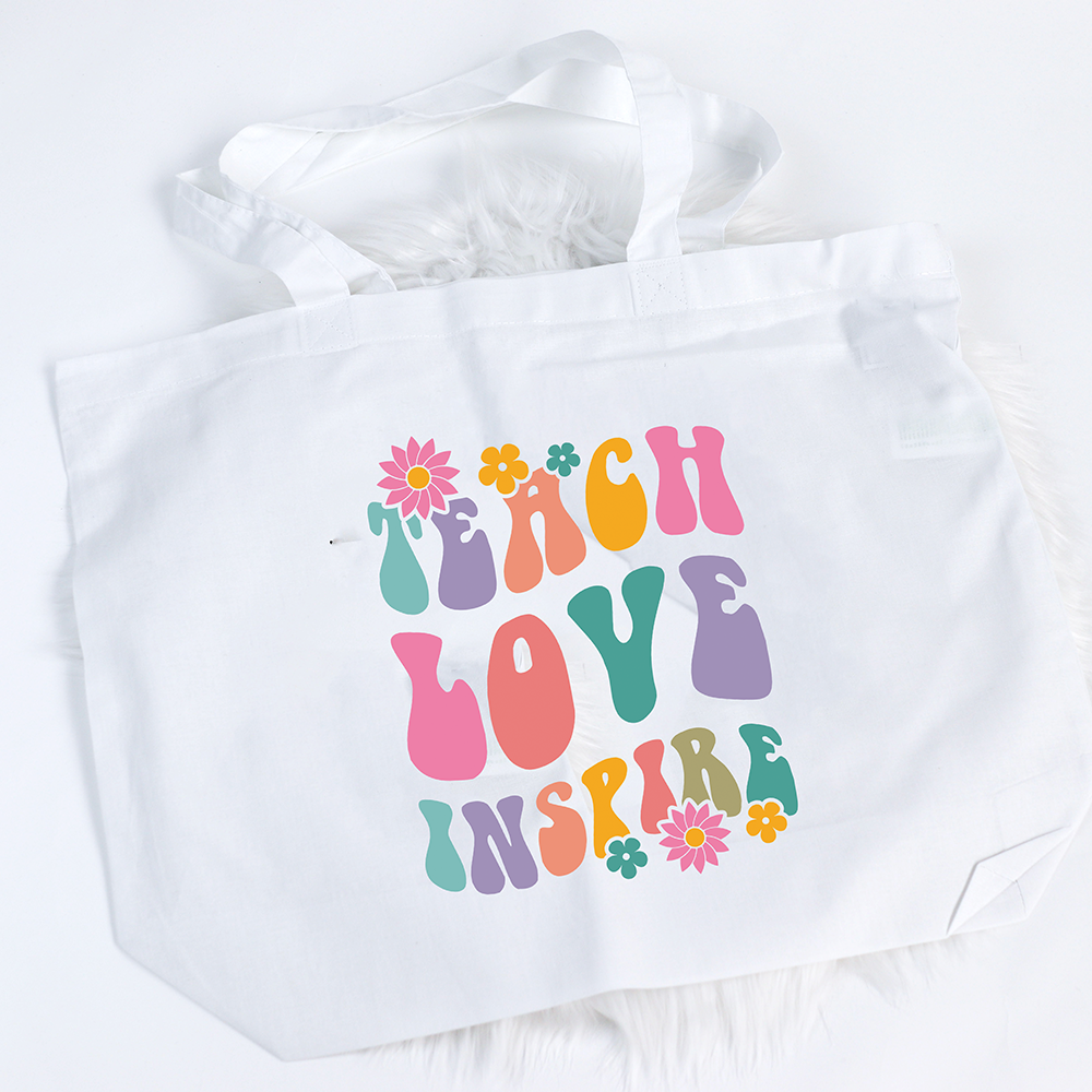 Retro Teach Love Inspire Large Tote Bag
