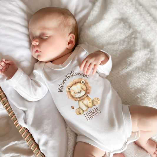 Welcome to the World Name Lion Personalised Long Sleeve Bodysuit