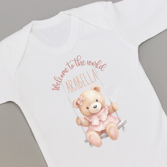 Welcome to the World Swing Bear Personalised Rompersuit