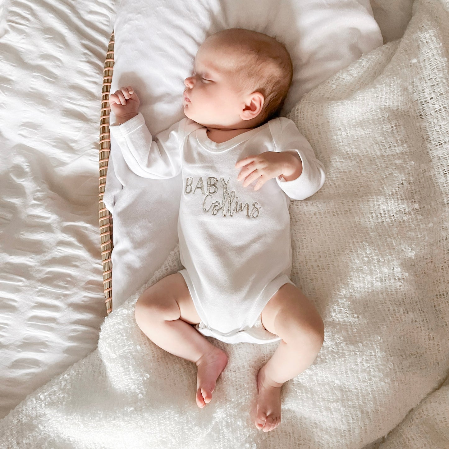 Baby Surname Script Embroidered Long Sleeve Bodysuit
