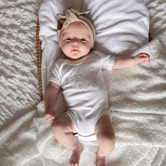 Baby Surname Script Embroidered Bodysuit
