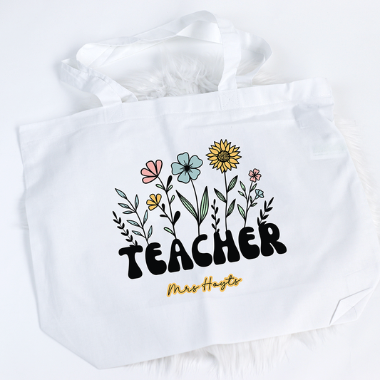 Teacher Flowers Large Tote Bag
