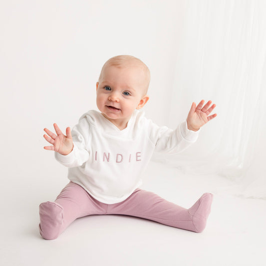 Cream & Dusky Pink Hooded Top Footie Lounge Set (Made to Order)