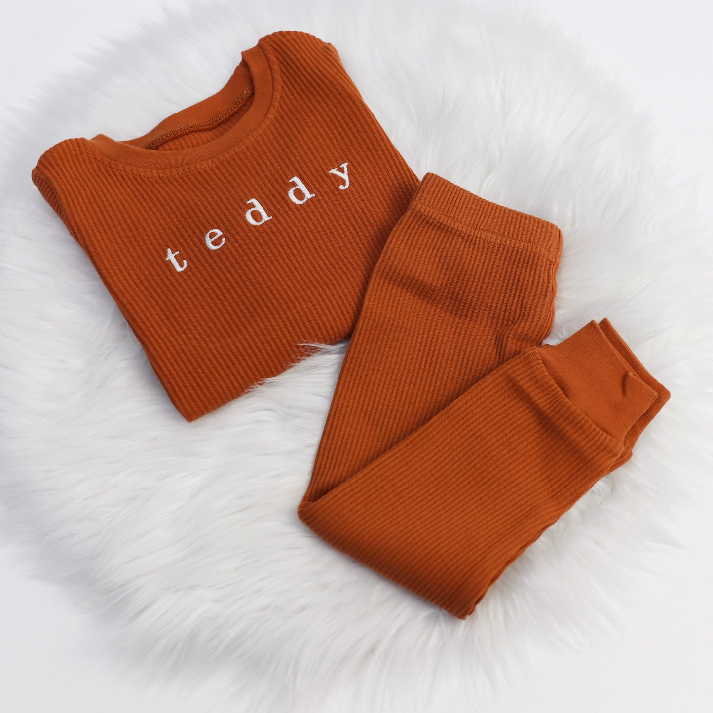 Clay Embroidered Ribbed Comfy Set