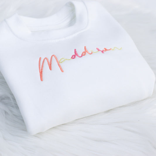 Peach, Lemon & Candy Pink Rainbow Embroidered Soft Style Sweatshirt