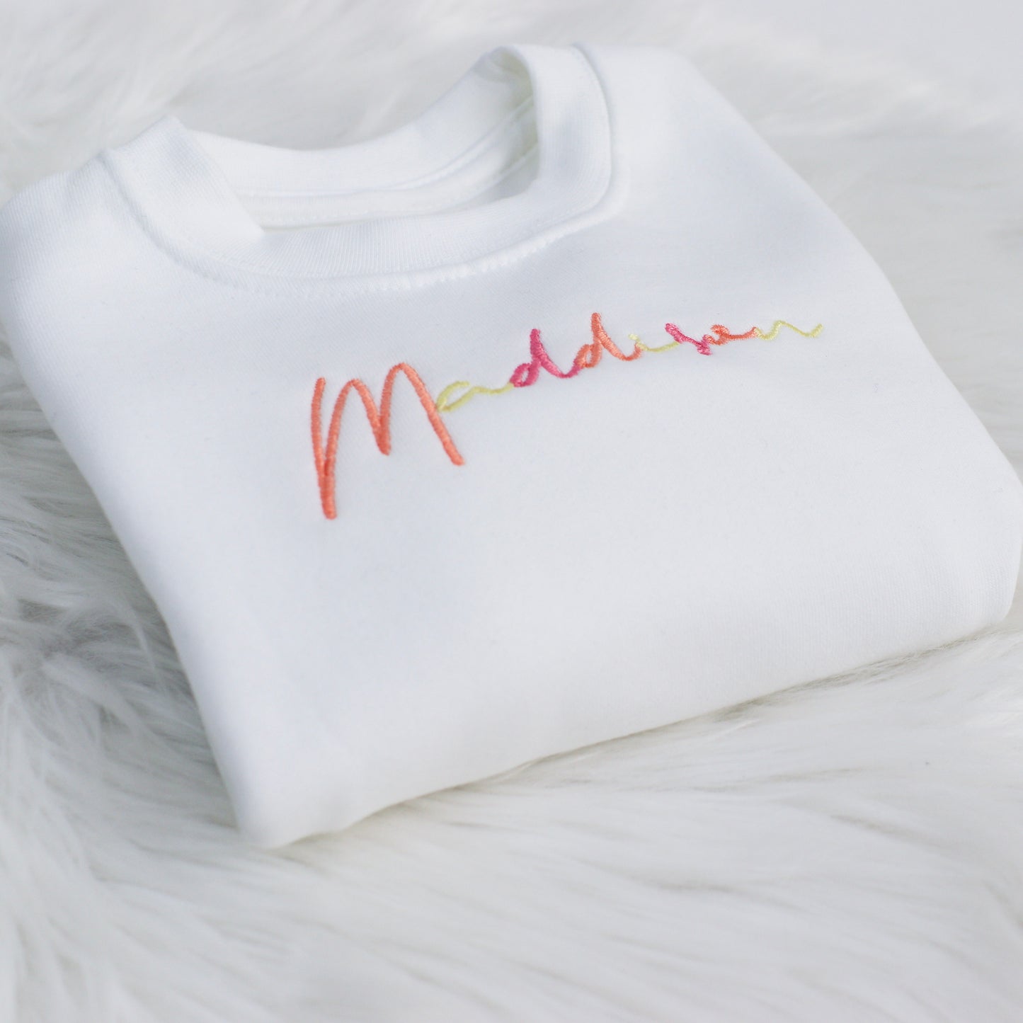 Peach, Lemon & Candy Pink Rainbow Embroidered Soft Style Sweatshirt