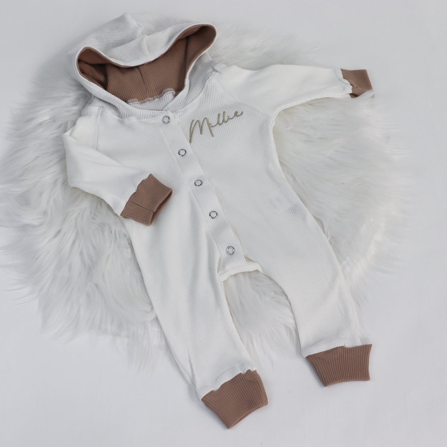 Cream & Stone Ribbed Lounge Hooded All-In-One (Made to Order)