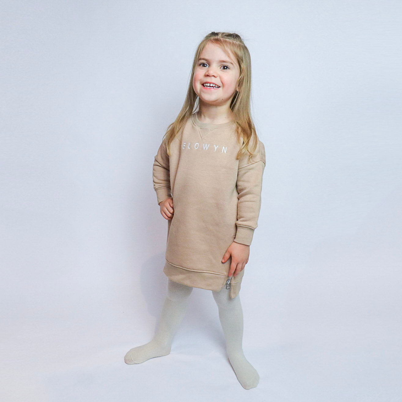 Space Block Embroidered Fleece Soft Style Sweatshirt Dress (Multiple Colours)