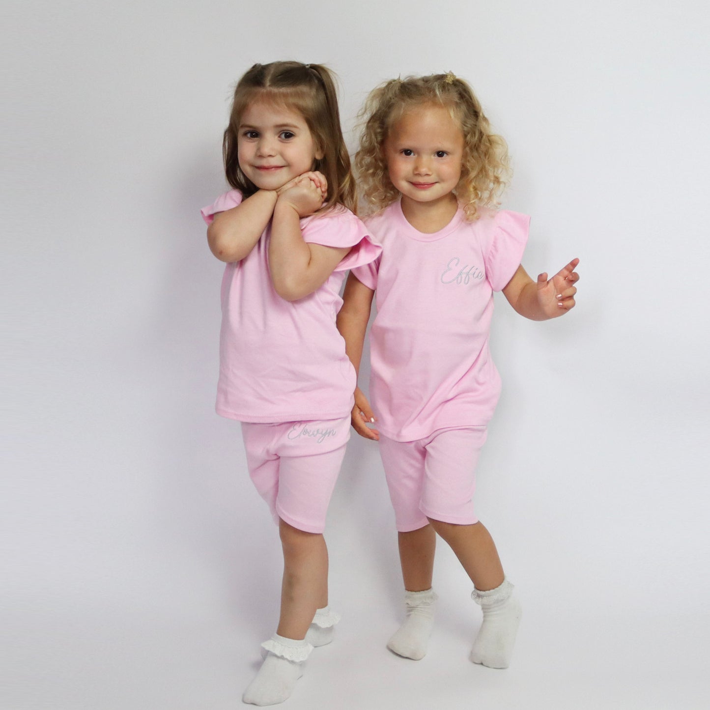 Baby Pink Short Sleeve Flutter Sleeve & Cycle Shorts Lounge Set (Made to Order)