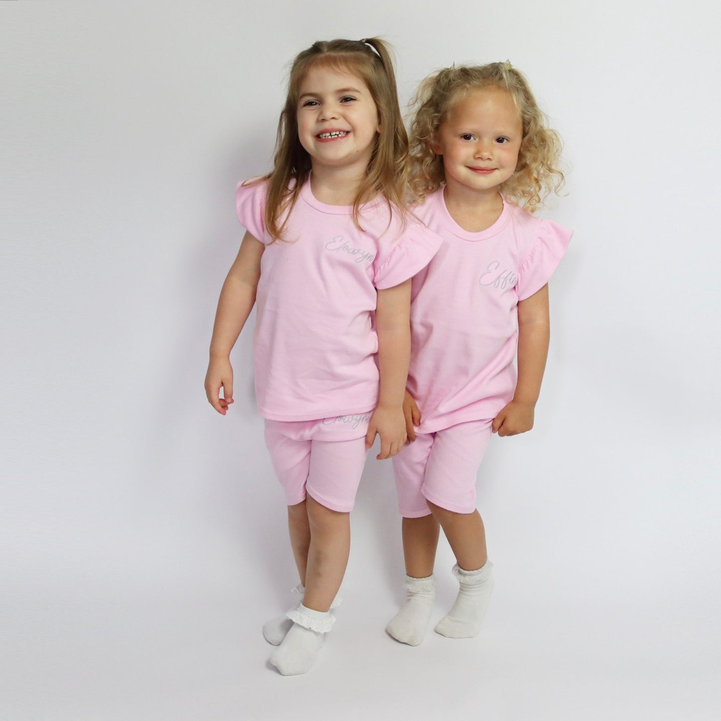 Baby Pink Short Sleeve Flutter Sleeve & Cycle Shorts Lounge Set (Made to Order)