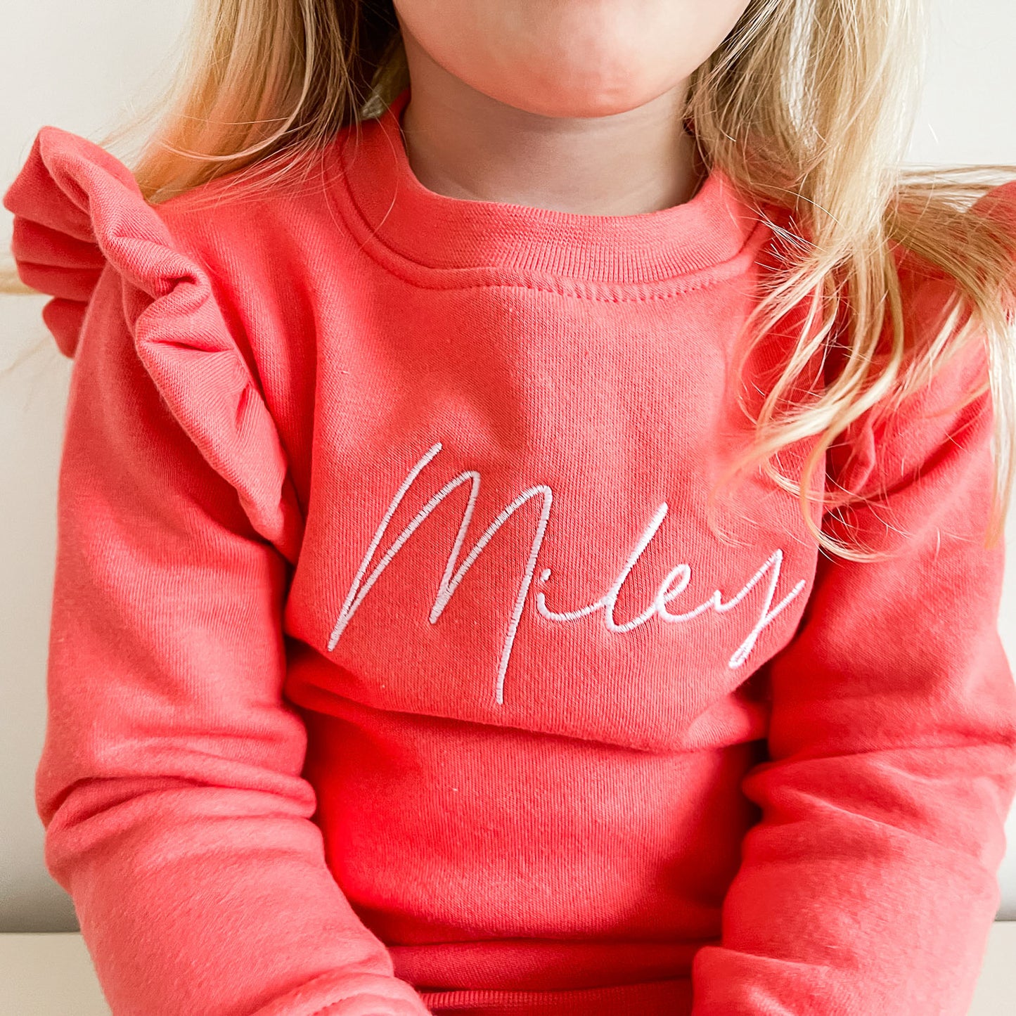 Coral Embroidered Frilly Fleece Children's Sweatshirt