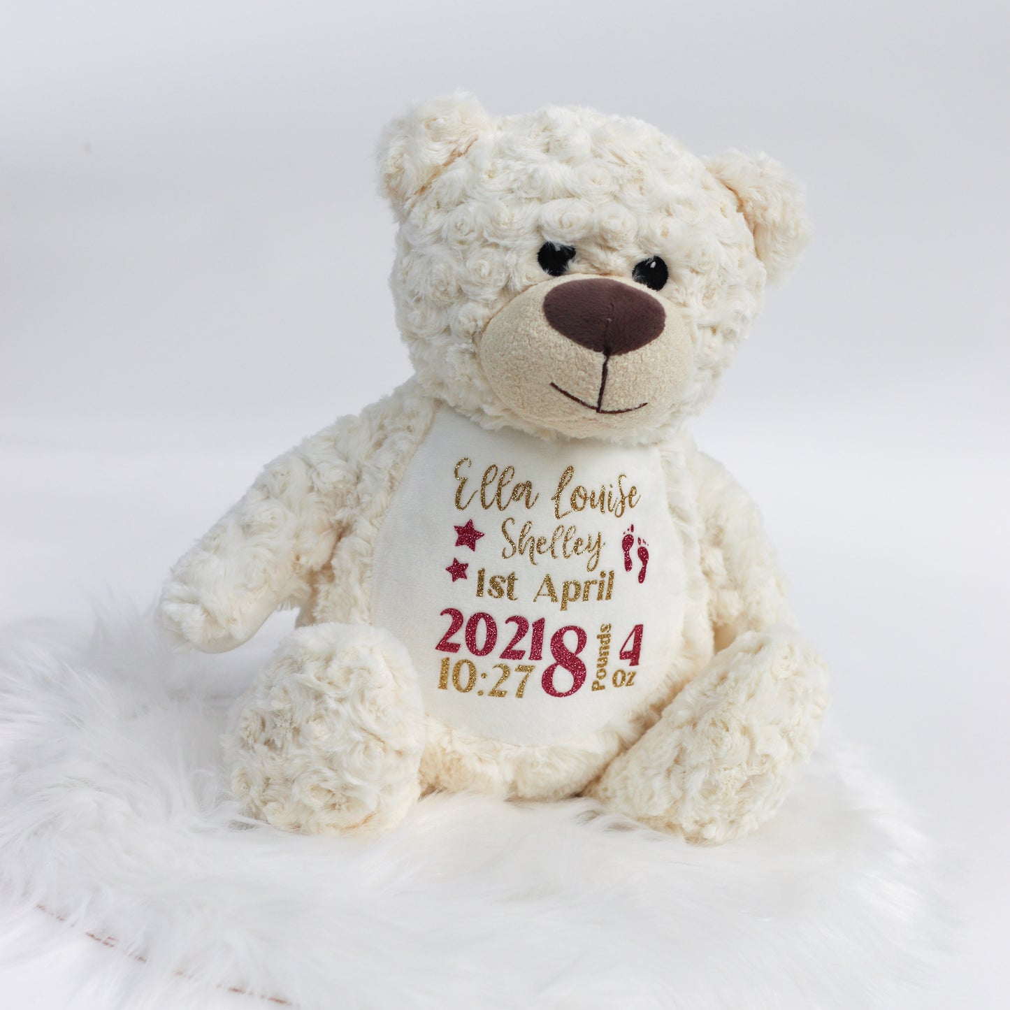 Cream (Pink) Personalised Birth Teddy Bear Plush