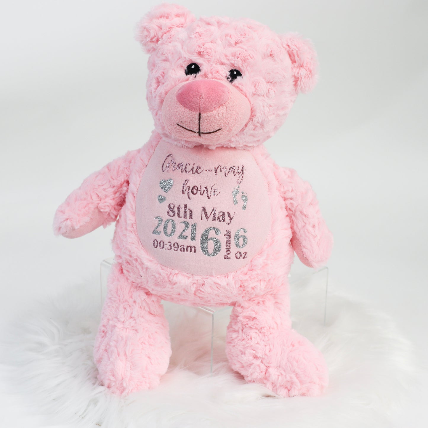 Pink Personalised Birth Teddy Bear Plush