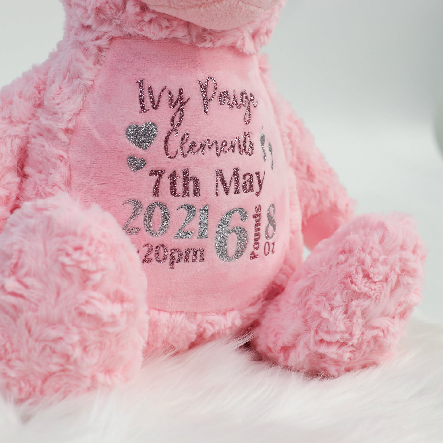 Pink Personalised Birth Teddy Bear Plush