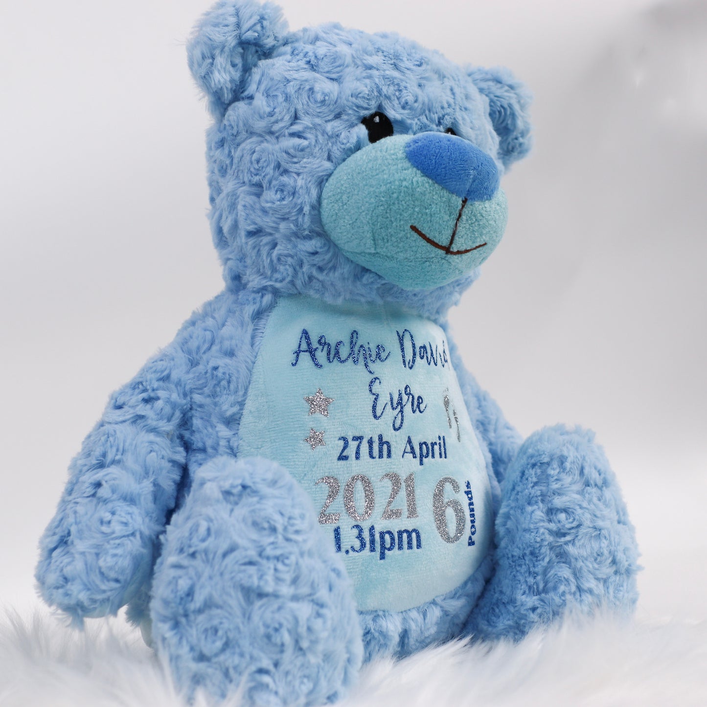 Blue Personalised Birth Teddy Bear Plush