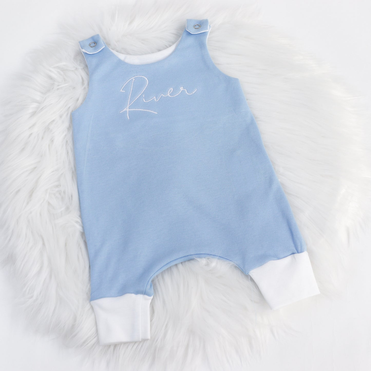 Baby Blue & White Lounge Romper (Made to Order)
