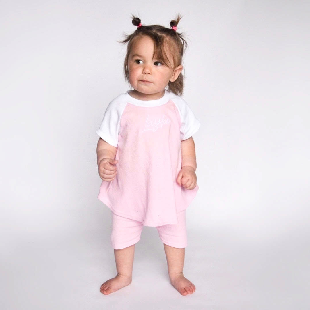 Baby Pink & Cream Ribbed Swing Top & Cycle Shorts Lounge Set (Made to Order)