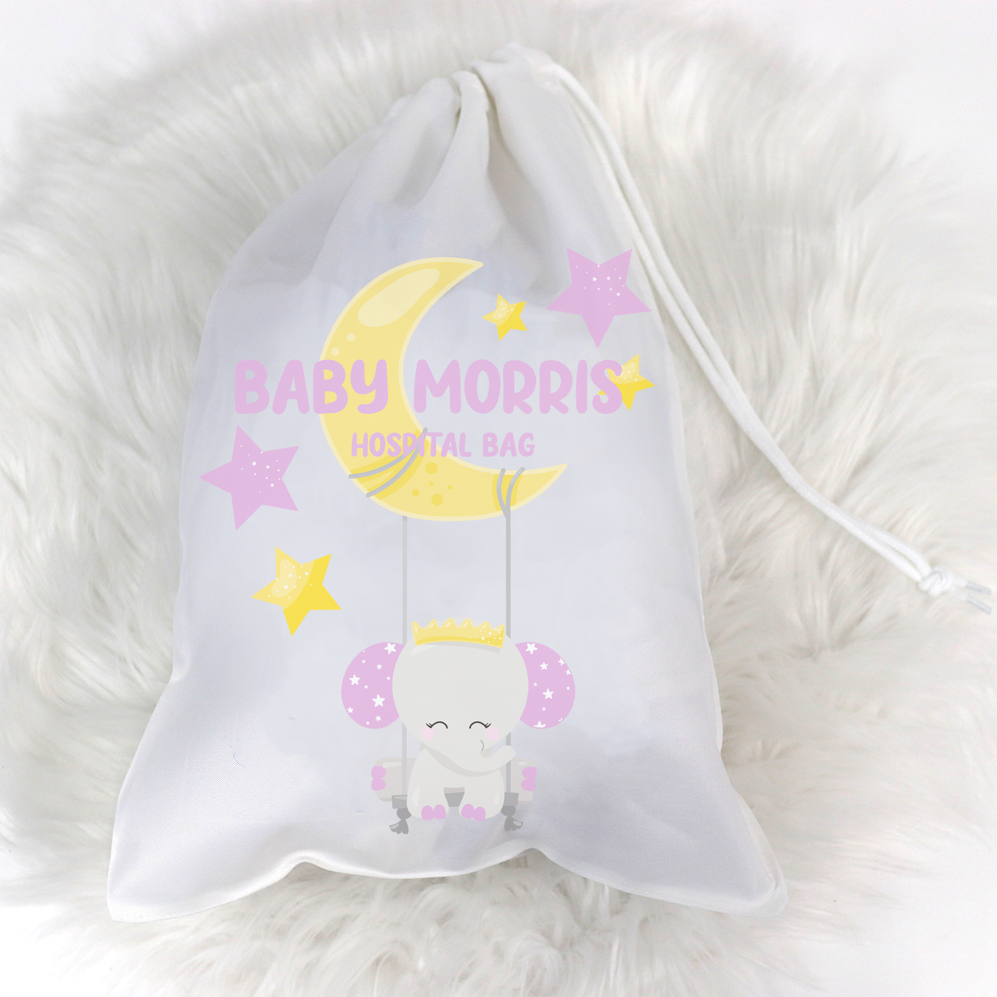 Baby Elephant Pink Hospital Bag Personalised Sack