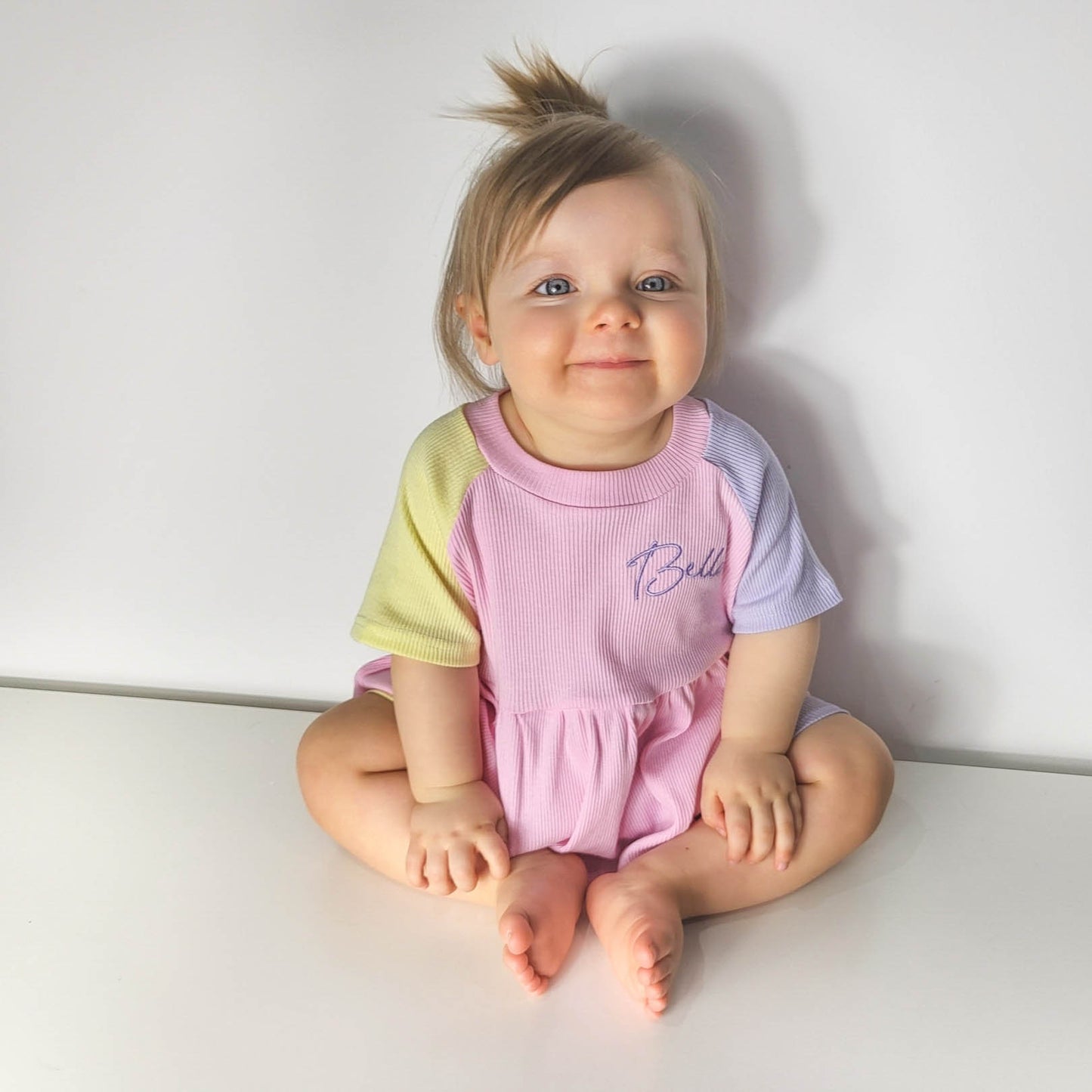 Baby Pink, Lilac & Lemon Ribbed Lounge Split Short Sleeve Peplum T-Shirt & Cycle Short Set (Made to Order)