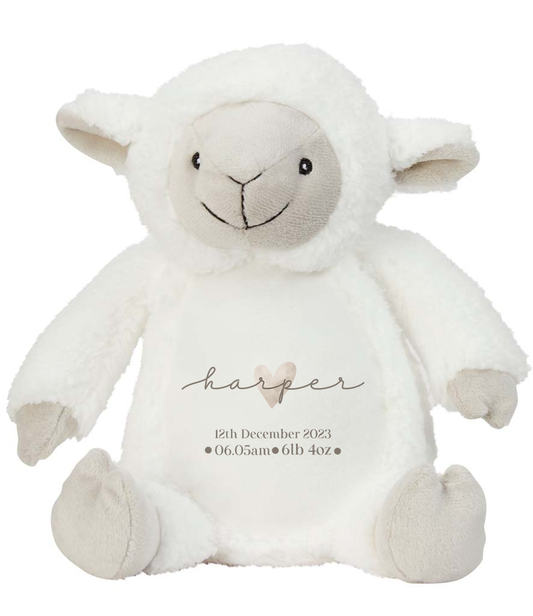Birth Details Name Heart Mini Lamb Teddy Plush