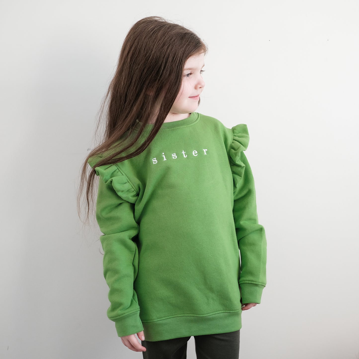 Green Embroidered Frilly Fleece Sweatshirt