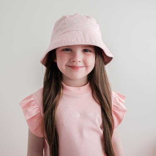 Powder Pink Embroidered Bucket Hat